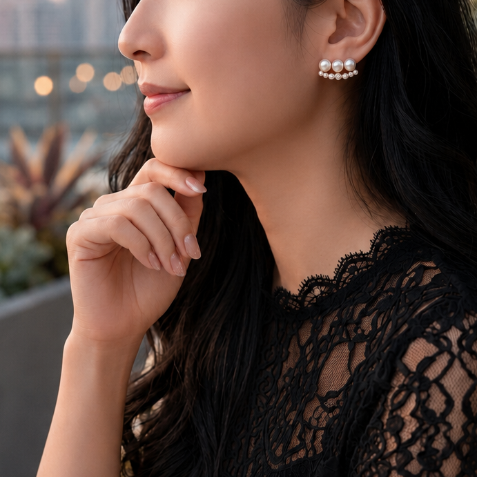 Harmony 3-Pearl Earrings/YG