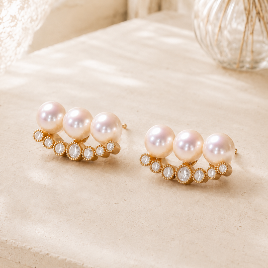 Harmony 3-Pearl Earrings/YG