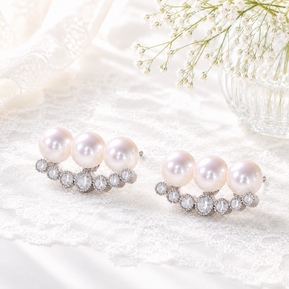 Harmony 3-Pearl Earrings /WG