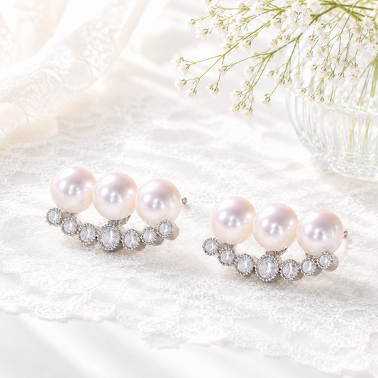 Harmony 3-Pearl Earrings/WG